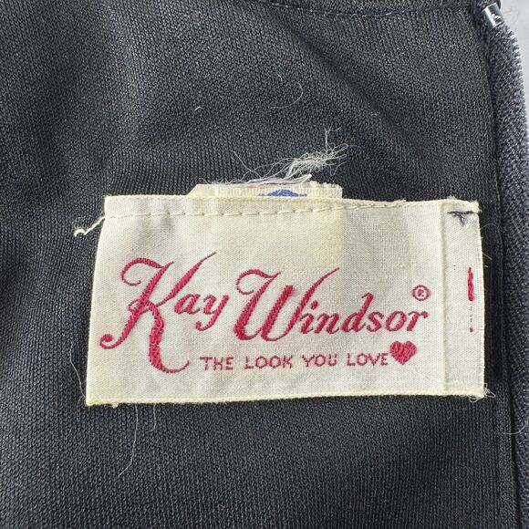 70s Vtg Kay Windsor Black Maxi Dress High Neck Sparkle Trim Goth Witchy Sz S/M? - Picture 3 of 16